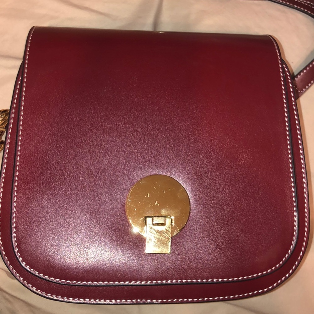 Figestin Red Leather Crossbody Handbag
